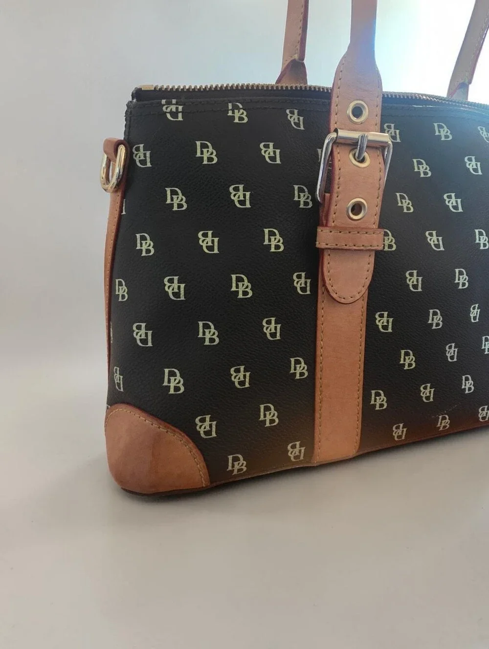 Dooney & Bourke Brown & Gold Monogram Satchel Handbag